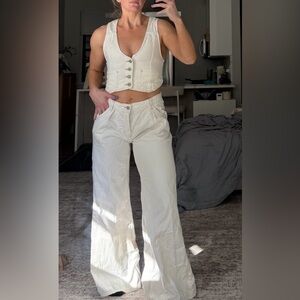 Free People Cream Jean Vest with matching pants. Size small.